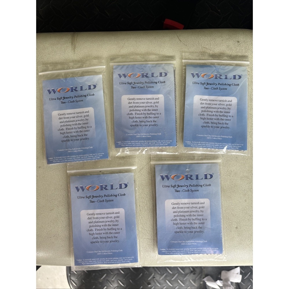5 Jewelry Polishing Cloths World Brand 100% Cotton 2 Part Sliver Gold Platinum